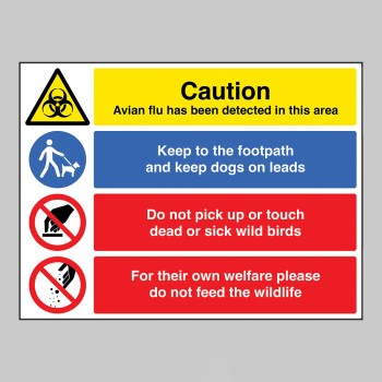 Caution - Avian flu - Keep dogs on leads - Do not touch wild birds - Do not feed wildlife - Multi-message - 