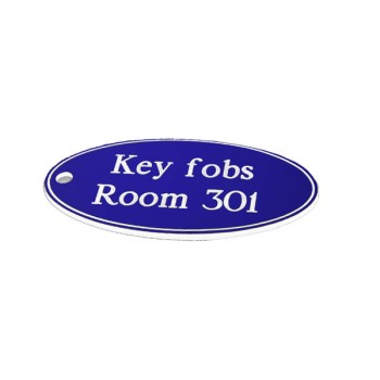 Key Fob - Blue with White Text  - Oval