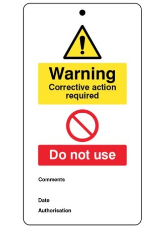 Warning - Corrective Action Required - Double Sided Tags (Pack of 10)
