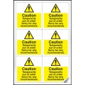 Caution - Temporarily Out of Order Labels (Sheet of 6)