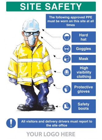 PPE Requirement Sign (Hat - Goggles - Mask - Hivis - Gloves - Boots ...